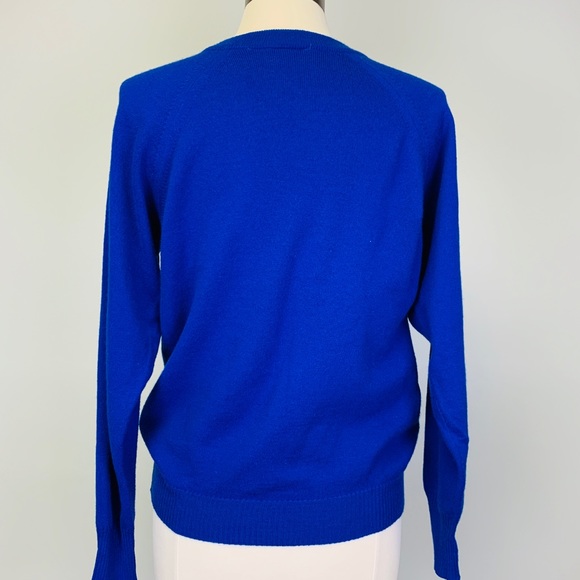 Cobalt Blue Wool Blend V-Neck Sweater, M - Picture 3 of 5